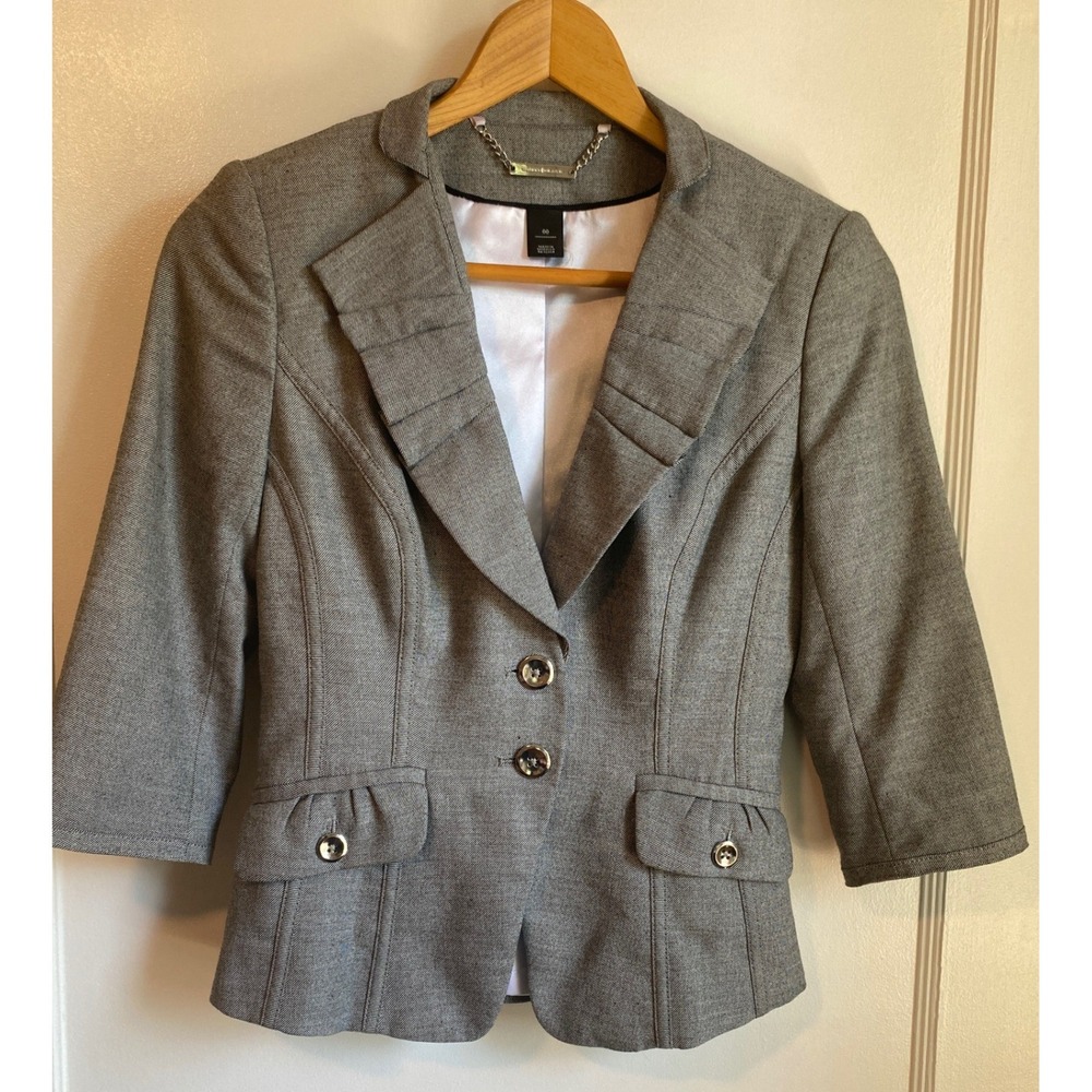 White House Black Market Gray Pleated Lapel Peplum Blazer Size 00 3/4 Sleeve